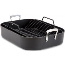 Hard Anodized 16-Inch x 13-Inch Large Roasting Pan with Nonstick Rack  Cookware Black