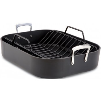 Hard Anodized 16-Inch x 13-Inch Large Roasting Pan with Nonstick Rack  Cookware Black