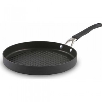 Kitchen Round Grill Pan Anodized Nonstick Aluminum Oven Safe Gray